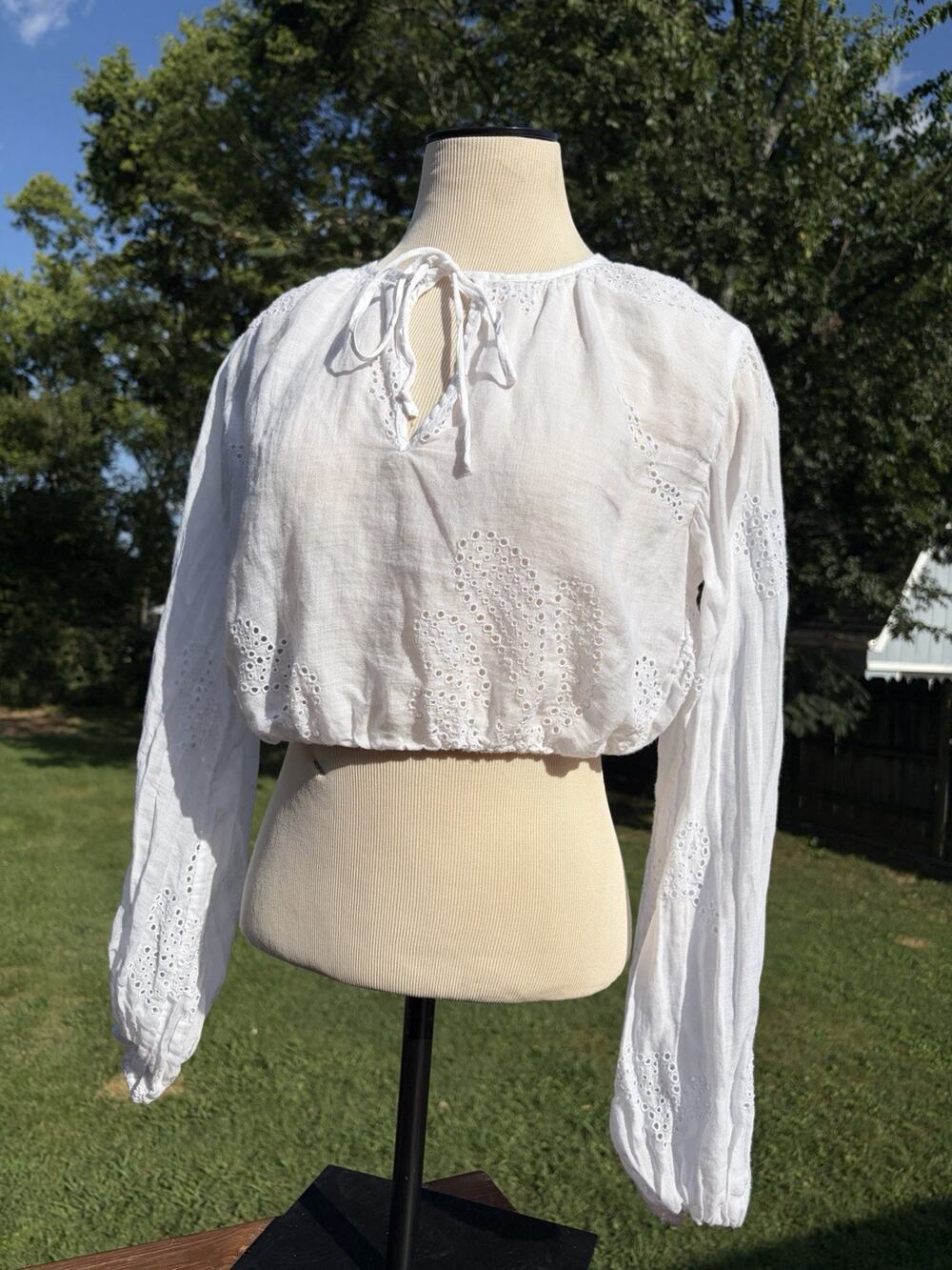 Frame White Eyelet Blouson Sleeve Crop Top Festival Indie Peasant XS